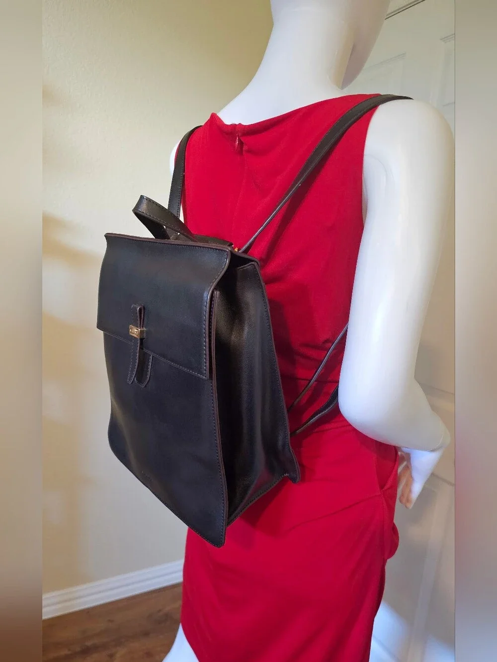 SAIME Black Leather Backpack